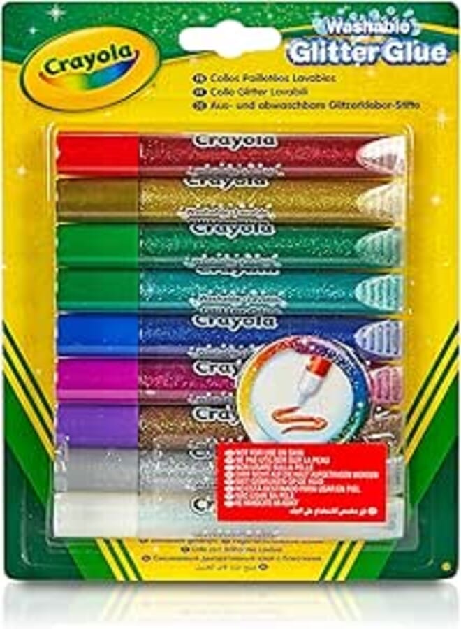 CRAYOLA Washable Glitter Glue - Assorted Colours (Pack Of 9) | Add Some Extra Sparkle To Your Arts & Crafts! | Ideal Kids Aged 3+